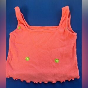 OG Babe Orange Tank Top with Floral Embroidery Size Small
